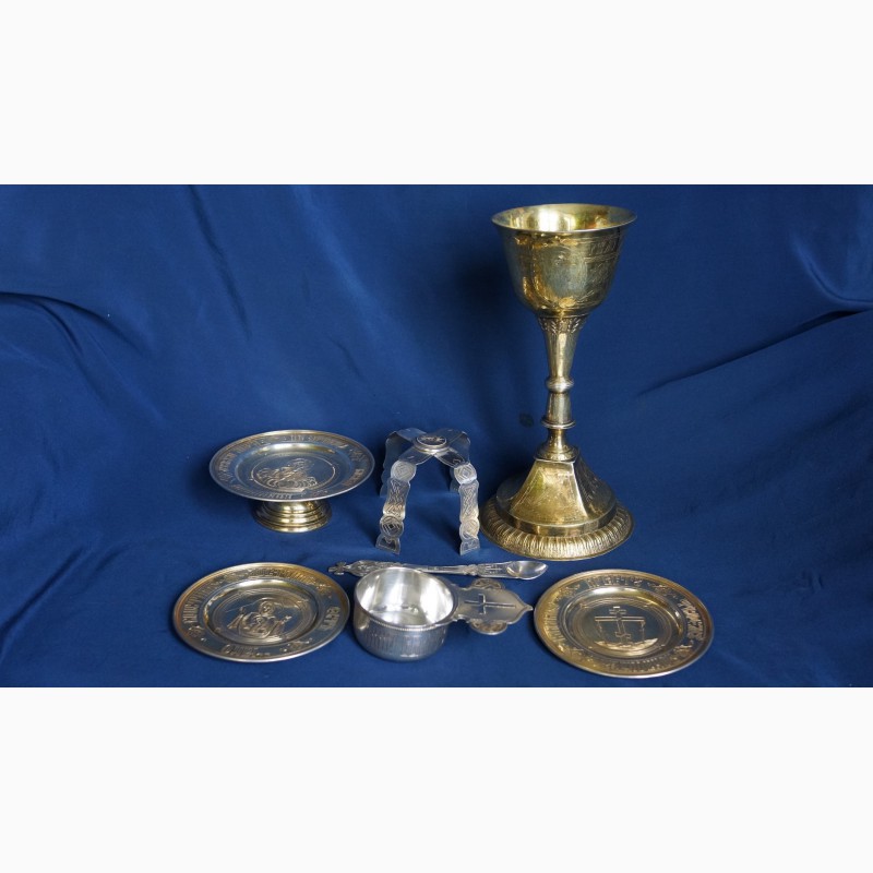 Фото 6. Старинный евхаристический набор из семи предметов. Серебро «84». Россия, XIX век
