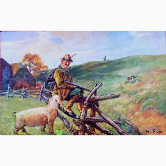 Редкая открытка Охота на зайца 1911 год