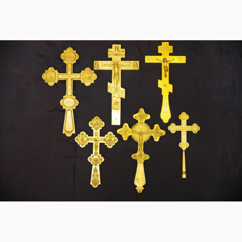 Фото 3. Коллекция из шести старинных напрестольных крестов. Серебро 84 пробы. Россия, XIX век