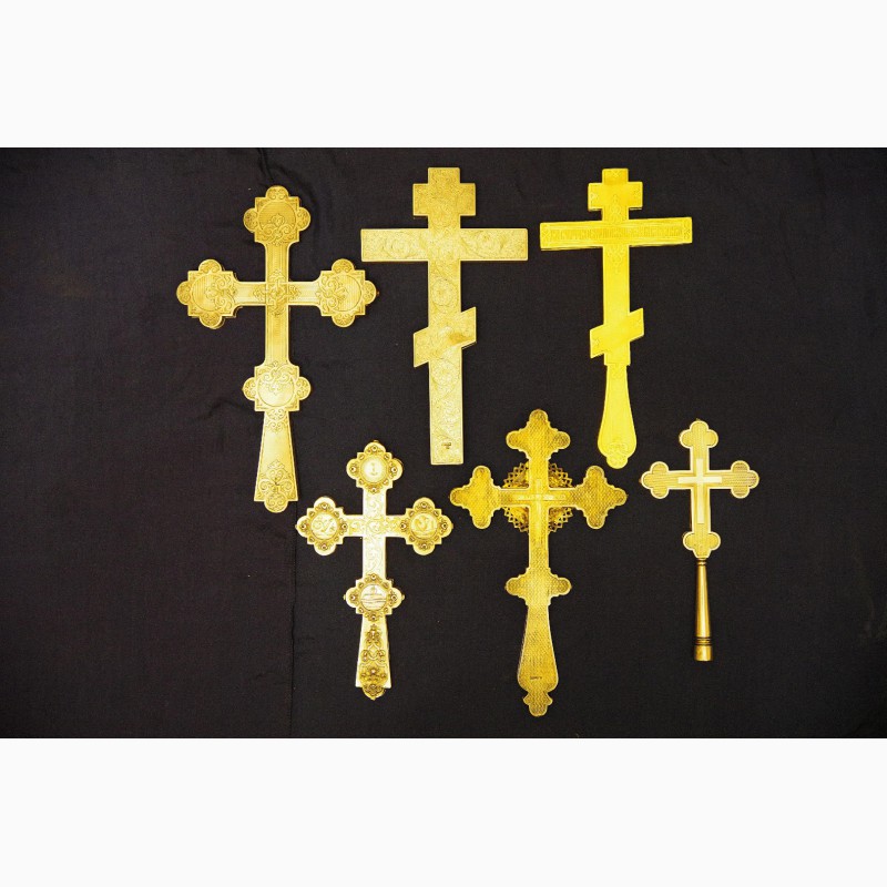 Фото 4. Коллекция из шести старинных напрестольных крестов. Серебро 84 пробы. Россия, XIX век