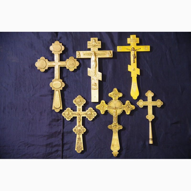 Фото 5. Коллекция из шести старинных напрестольных крестов. Серебро 84 пробы. Россия, XIX век