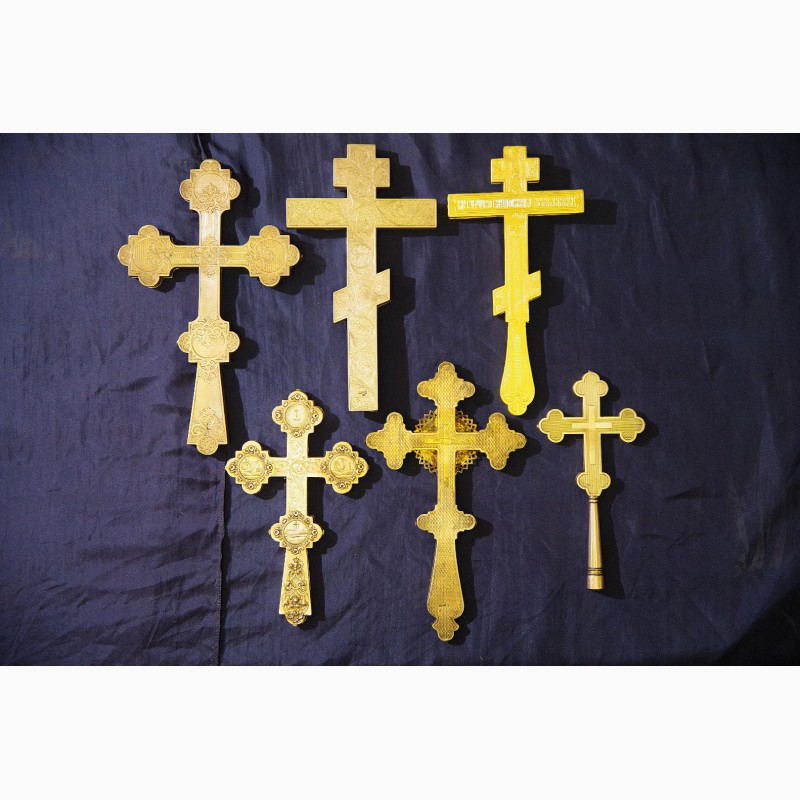 Фото 6. Коллекция из шести старинных напрестольных крестов. Серебро 84 пробы. Россия, XIX век