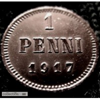 Редкая медная монета 1 пенни 1917 года