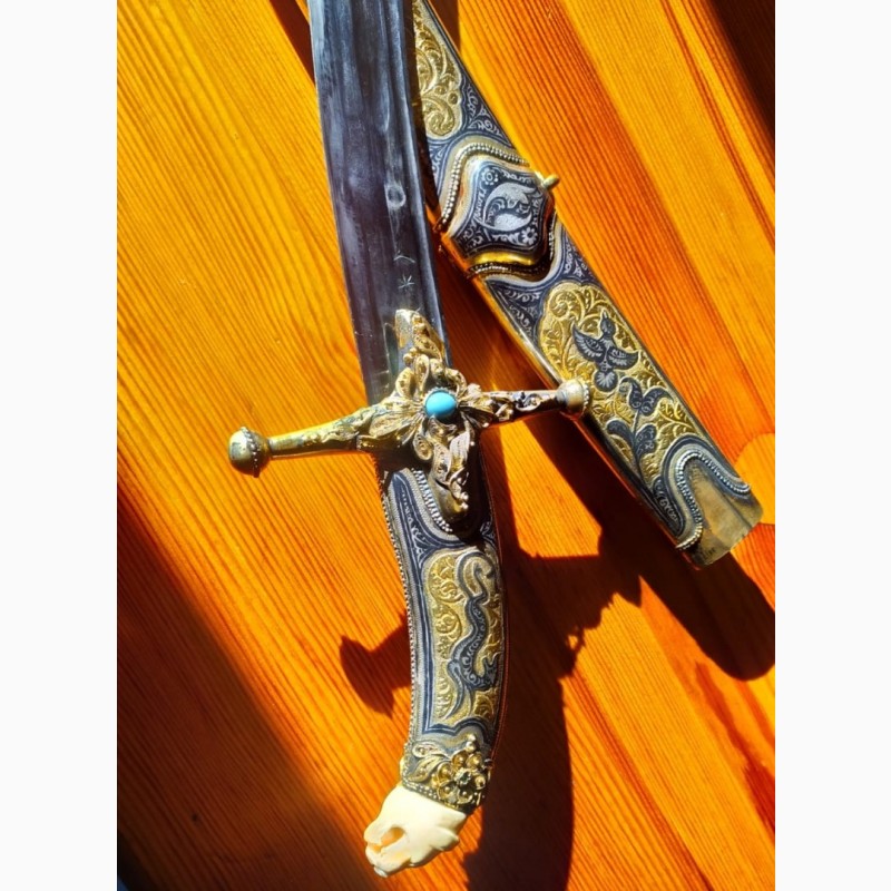 Фото 4. Шамшир, серебро, эмали, кость, Кубачи, 1970е годы, клинок раздвоенный Зуль - Факар