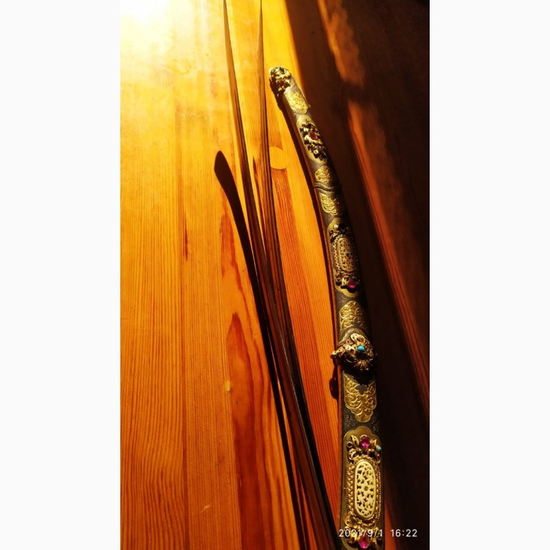 Фото 6. Шамшир, серебро, эмали, кость, Кубачи, 1970е годы, клинок раздвоенный Зуль - Факар