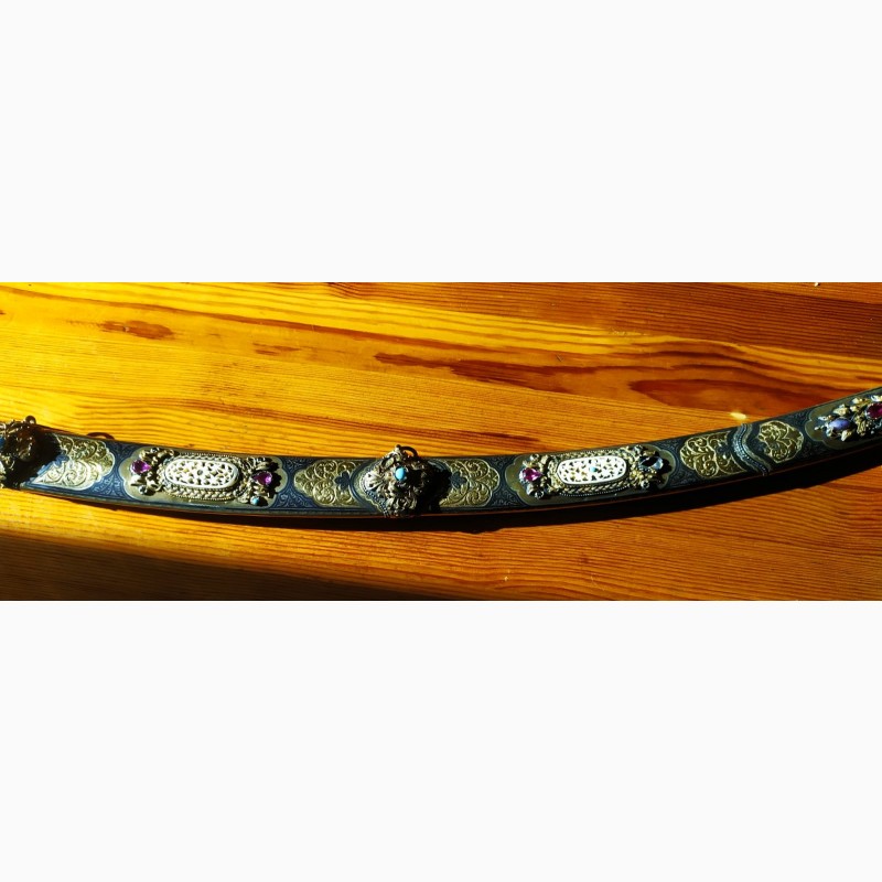 Фото 8. Шамшир, серебро, эмали, кость, Кубачи, 1970е годы, клинок раздвоенный Зуль - Факар
