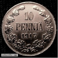 Редкая медная монета 10 пенни 1017 года