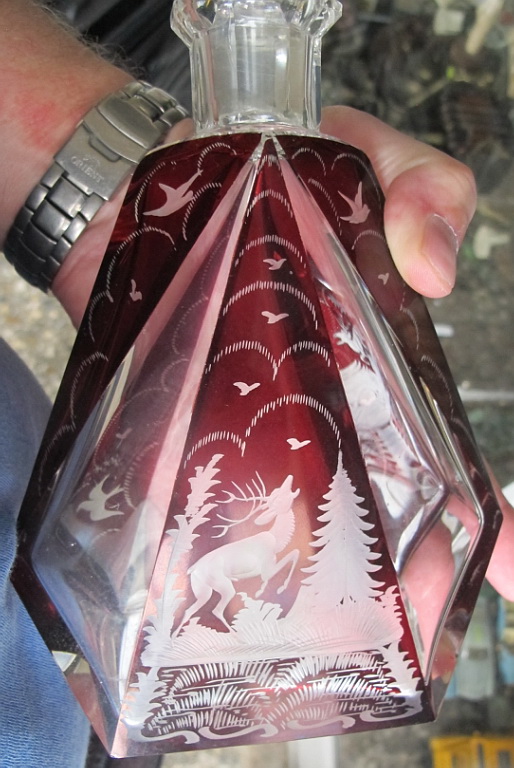 Фото 3. Графин и 6 рюмок рубиновое стекло, ручная гравировка, Германия