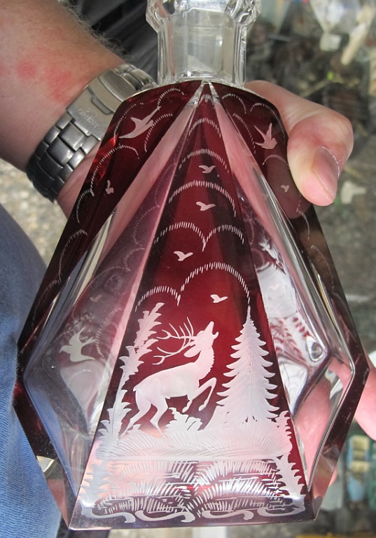Фото 7. Графин и 6 рюмок рубиновое стекло, ручная гравировка, Германия