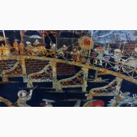 Старинный поднос с изысканной лаковой росписью в стиле Шинуазри. Китай. XVIII век