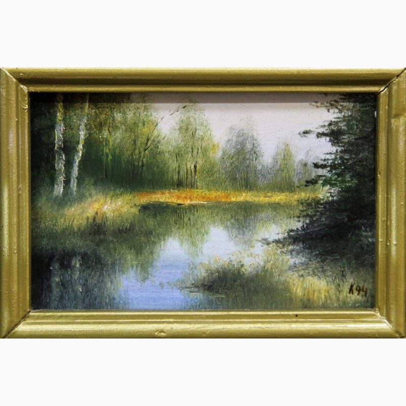 Фото 3. Продается Картина-миниатюра Лесное озеро. Крюков 1994 год