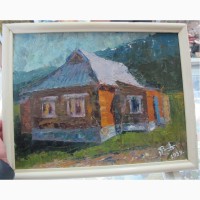 Картина Домик в деревне, картон, масло, НХ