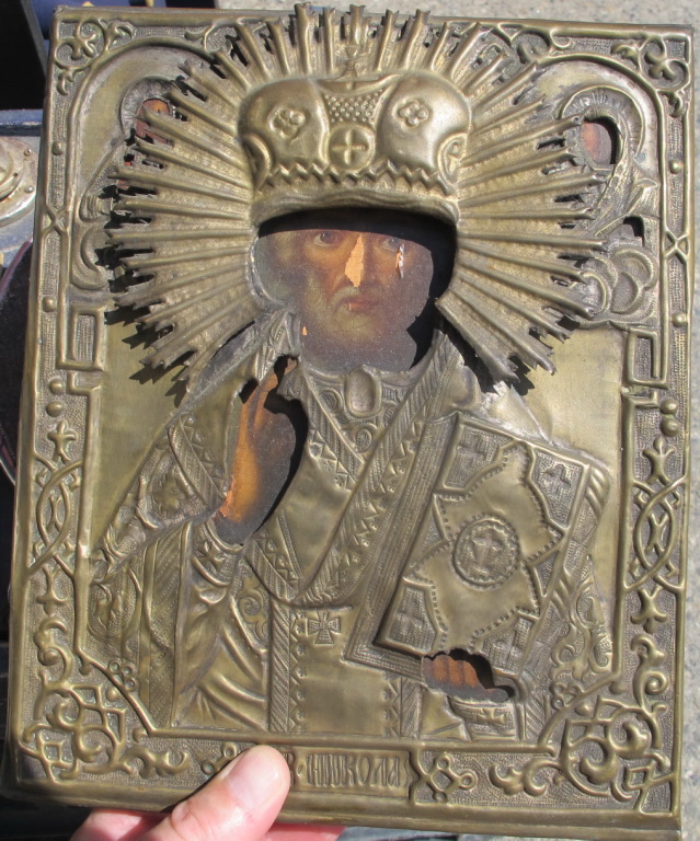 Фото 3. Икона Николай Угодник, аналой, латунный оклад, 19 век